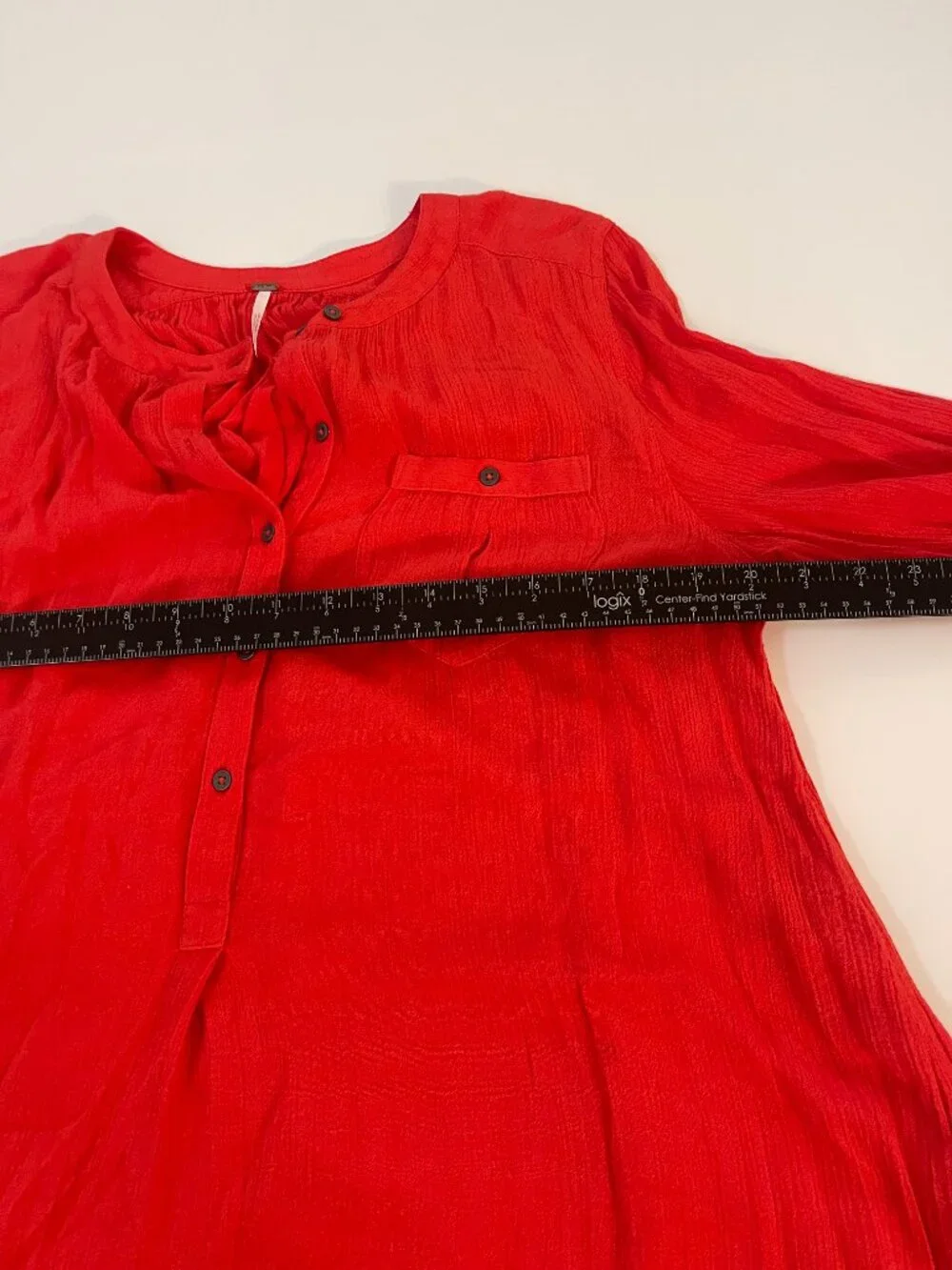 Free People Red Crinkle Rayon Tunic Blouse Size M - Picture 4 of 8